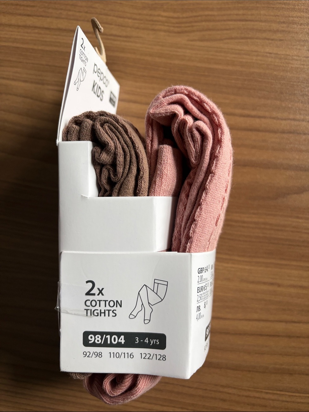 Pepco Kids Pink & Brown Cotton Tights — Soft Cotton Blend size 3-4Y